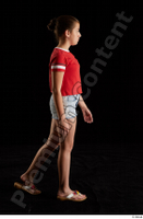  Ruby  1 dressed flip flop jeans shorts red t shirt side view walking whole body 0002.jpg